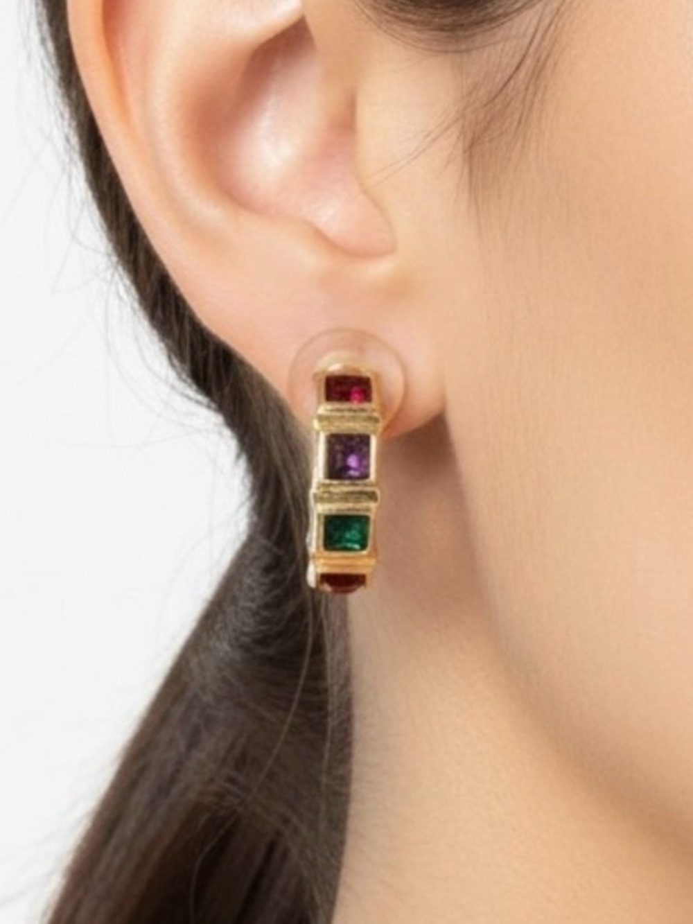 Swarovski Gold-Tone Hoop Earrings with Red, Purple and Green Stones